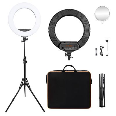 China Free Shipping Russia FOSOTO FT-R480 48W 3200-5800K Dimmable 18 inch Two Color Stepless Dimming Bicolor Ring Light With Mirror For Photo Studio for sale