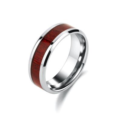 China TRENDY Fashion Jewelry Titanium Steel Inlaid Wood Rings Stainless Steel Ring Carbon Fiber Ring for sale