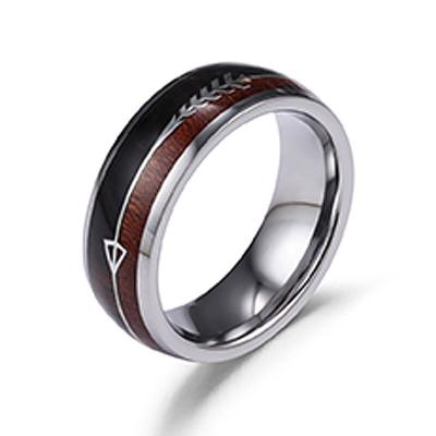 China Fashion 8mm Tungsten Ring Inlaid Wood Skin Fishbone Tungsten Gold Rings for sale