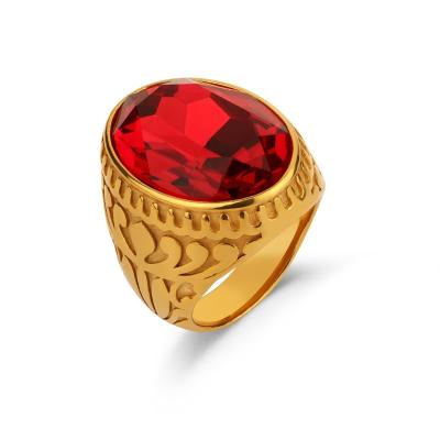 China Hot Selling Stainless Steel Wholesale FASHIONABLE Ring Jewelry Titanium Steel Inlaid Ruby Rings for sale