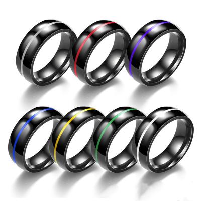 China Wholesale FASHIONABLE Stainless Steel Gun Ring Red Blue Blue Line Ring Jewelry Titanium Steel Black for sale