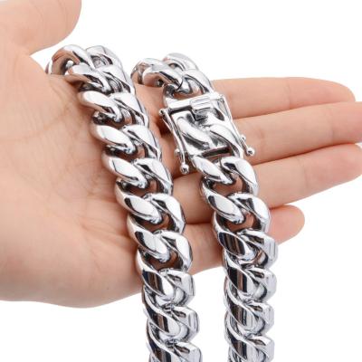 China Hot Silver Stainless Steel 8mm-18mm Jewelry Hip Hop Cuban Chain Hip Hop Necklace Padlock for sale