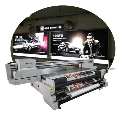 China Hot selling hotels UV hybrid printer for different material KT board, PVC, soft film, 1.8m leather hybrid UV printer for sale