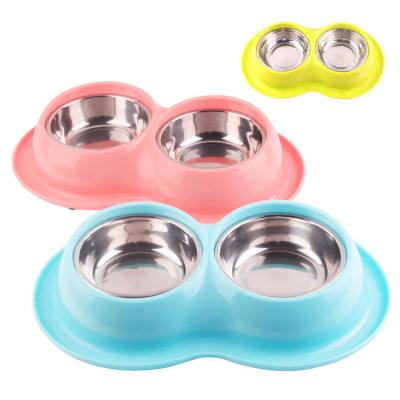 China Sustainable Bone Shaped Stainless Steel Metal Double Feeder Cat Pet Dog Bowl for sale