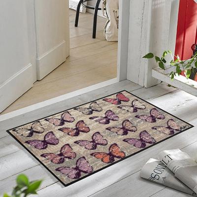 China Butterfly Design Washable Water Absorbent Low Profile Door Mat With Rubber Backing for sale