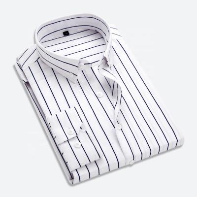 China 100% Polyester Summer Striped Anti Shrink Long Sleeve Dress Shirt For Men for sale