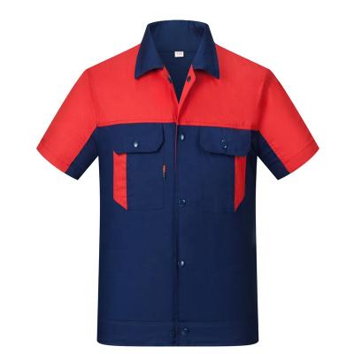 China Work Protection Summer Short Sleeve Two Tone Auto Repair Engineering Construction Work Shirts for sale