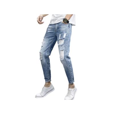 China Casual Popular Blue Hole Men's Breathable Jeans Ripped Blue Jeans Pants For Men for sale