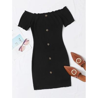 China SHEIN Anti-Wrinkle Plus Off Shoulder Lettuce Trim Buttoned Dress for sale