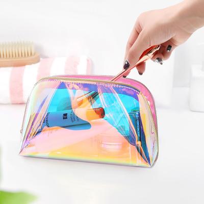 China Fashion Stock Fashion Portable Waterproof Transparent Travel Makeup Bag Clear PVC Wash Toiletry With Logo Cosmetic Bag Custom Made for sale