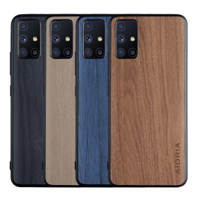 China Business Vintage PU Skin and woodLike Hard PC and Soft TPU Case for Samsung Galaxy M51 for sale