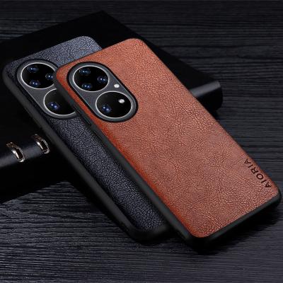 China Shockproof Leather Case For Huawei P50 Pro Luxury Retro Style Litchi Pattern TPU Business Premium Back Cover for sale