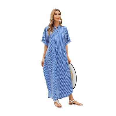 China Stripe Plus Size Vacation Dress Printing Loose Bathing Beach Long Dress Swimwear Cover Up Bikinis And Beachwear for sale