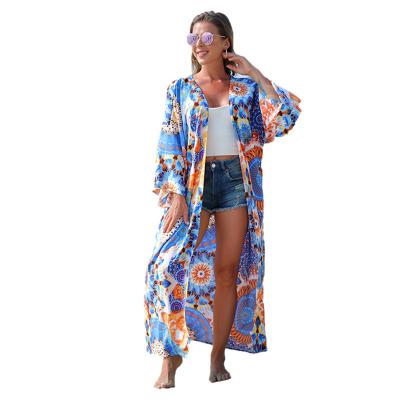 China Plus Size Loose Floral Elegant Maxi Dress Summer Women Vacation Sexy Kaftan Cover Up Beach Dress for sale