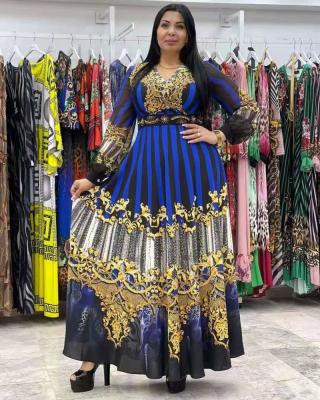 China Viable Wholesale Large Size Muslim Women Abaya Dubai African Casual Dress Kitenge Print Designs Traditional Dress for sale