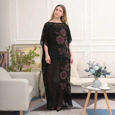 China 2022 Loose Large Size Muslim Dress Abaya Dubai Middle East Viable Muslim Black Skirt Ramadan Chiffon Clothing Hot Diamond Long for sale