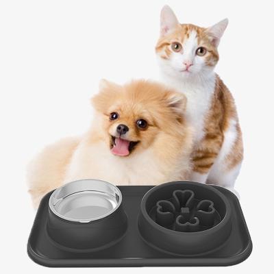 China Wholesale Viable Collapsible Slow Collapsible Pet Cat Dog Food Bowl Stainless Steel Dog Water Feeder Bowls for sale