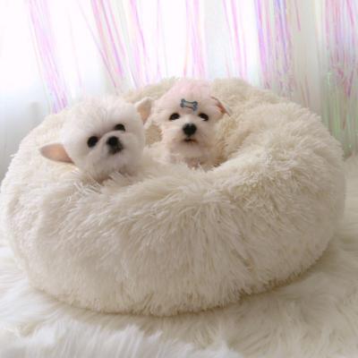 China 2022 Luxury Calming Round Sofa Pet Dog Cat Pillow Designer New Style Viable Single Dog Beds Washable Orthopedic Bed for sale