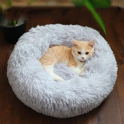 China Cat Nest Bed Dog Cats Fluffy Washable Beds Luxury Portable Plush Dog Donut Buckle Viable for Indoor Cats for sale