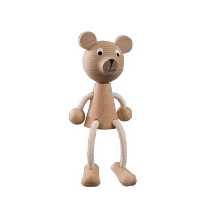 China 100% Handmade Natural Wood Craft Decoration Beech Bear Wooden Bear Craft Ornaments With Dangling Legs for sale