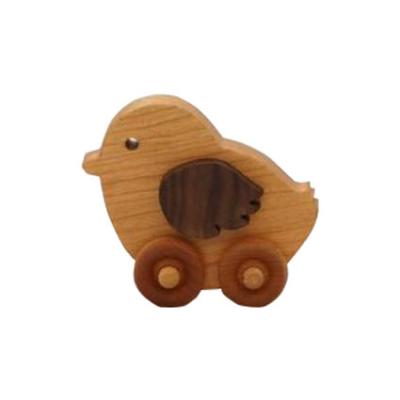 China Europe Natural Beech Wood Push Along Baby Chicken Craft Toy Living Room Decoration Wooden Pull Chicken Craft Toy for sale