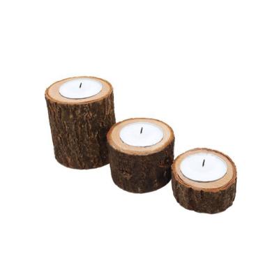 China 100% Real Handmade Christmas Candle Holder Rustic Wooden Round Candlesticks for sale