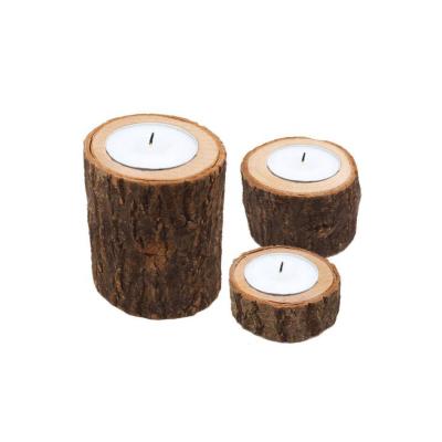 China 100% Real Handmade Christmas Rustic Wooden Round Candle Holders for sale