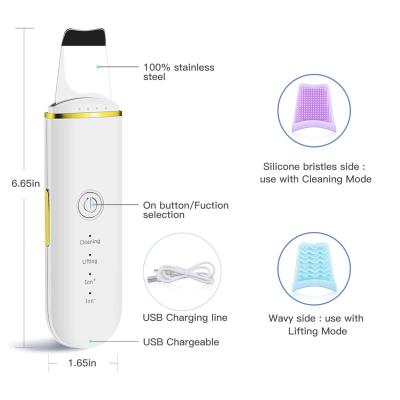 China Ion Ance Beauty Apparatus Skin Shovel Peeling Remover Face Lifting Ultrasonic Skin Cleaning Scrubber Blackhead Remover Pore Anti-Puffiness EMS for sale