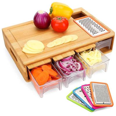 China Sustainable New Kitchen Block Cutting Bamboo Chopping Board With 4 Suction &Vegetable Grater for sale