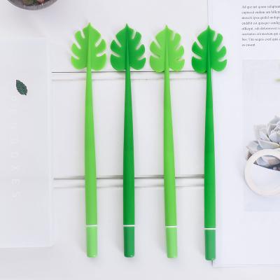 China Monstera Natural Silicone Gel Pen Cute Green Click And Single Signature Pen for sale