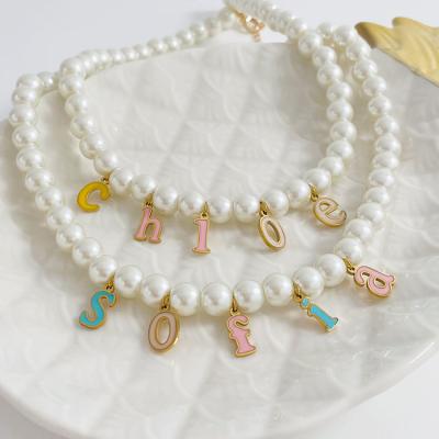 China Fashion CLASSIC Custom 18K Gold Plated Stainless Steel Glass Bead Rainbow Letter Name Necklace for sale