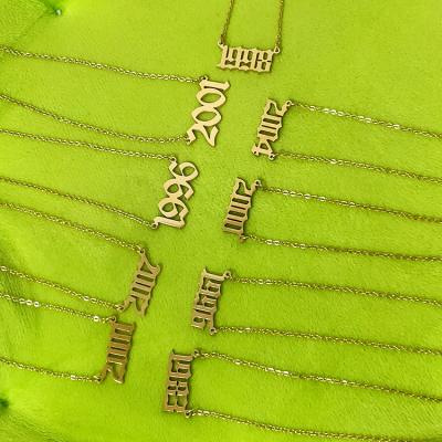 China Environmental Friendly Wholesale Stainless Steel Jewelry 18k Gold Plated Birth Year Number Pendant Necklace For Women for sale