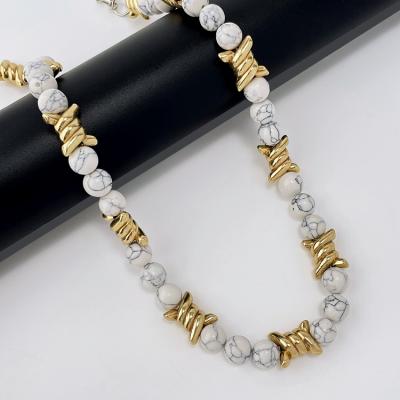 China Fashion Environmental Friendly Gold Plated 18K White Gold Pine Stone Beads Designer Necklace Women Jewelry for sale