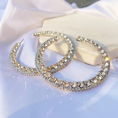 China Environmental Friendly Jewelry Diamond Rhinestone Large Crystal Hoop Fashion Drop Earrings Gold Plated Women for sale