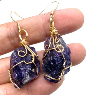 China CLASSIC Colorful Geometric Natural Stone Quartz Crystal Healing Stone Drop Earrings for sale