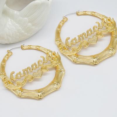 China CLASSIC Custom 18k Gold Plated Personalized Bamboo Name Circle Earrings Women for sale