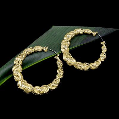 China High Quality Wholesale 14K Gold Retro Plated XOXO Big Big Heart Circle Geometric Bamboo Earrings For Women for sale