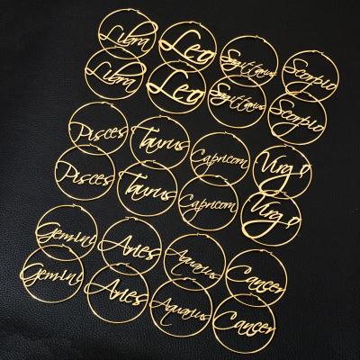 China CLASSIC boho horoscope 12 zodiac sign circle earrings women stainless steel gold plated for sale