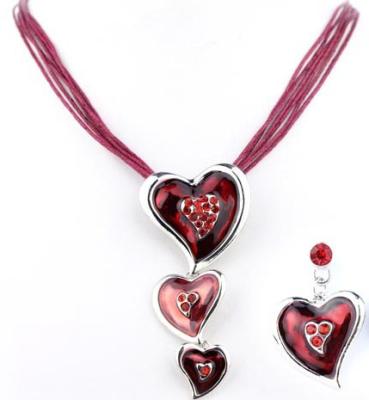 China Alloy Rhinestone Enamel Heart Necklace Red Earring Set Red Heart BJX4325 for sale