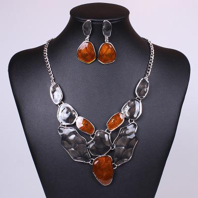 China Irregular necklace Thread Necklace Ancient silver drop earrings with colored transparent oil necklace jewelry MD1417 for sale