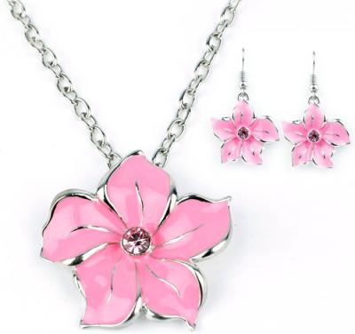 China Alloy pink flower necklace flower bud earrings Earrings and Necklace Set BJX4339 for sale