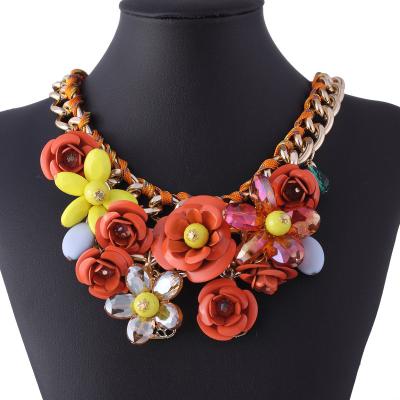 China Gemstone pendant necklace woven colored flowers clavicle MD-1436 for sale