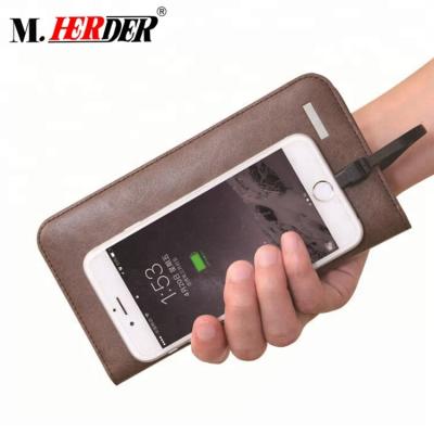 China Men Mobile RFID Card Holder RFID USB Charger Wallet Leather Power Bank for sale