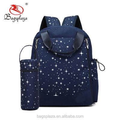 China Mummy Diaper Bag China Mother Bag Manufacturer Navy Blue Star Printed Diaper Bags Mom Baby Adult Bag for sale