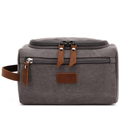 China Universal Classic Leather Canvas Dopp Kit Makeup Bag Vintage Waxed Mens Canvas Toiletry Travel Bag For Men for sale