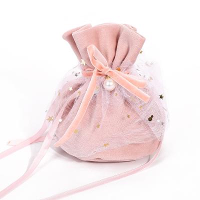 China Wholesale Recyclable Wedding Favor Pouch Velvet Candy Bag Jewelry Organza Drawstring Gift Bag With Pearl for sale