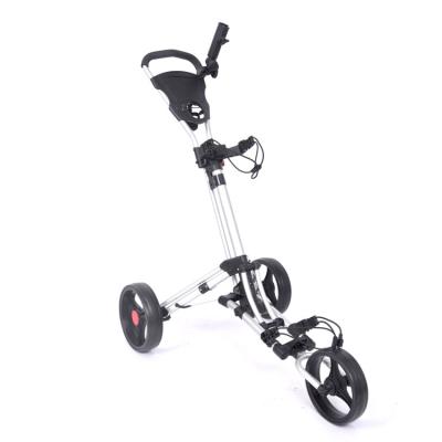 China Patented Push-Botton Lightweight Iron Material Frame 3 Wheels Golf Push-Pull Cart Golf Cart for sale