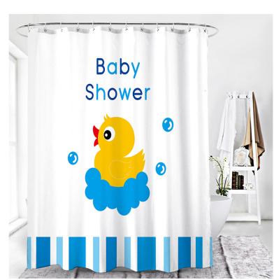 China Customized Sustainable Baby Design Bathroom 100% Polyester Waterproof Shower Curtain With Lead Weight And Copper Grommets for sale