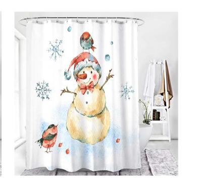 China Sustainable Design Bathroom Merry Christmas Waterproof Polyester Shower Curtain With Hooks for sale