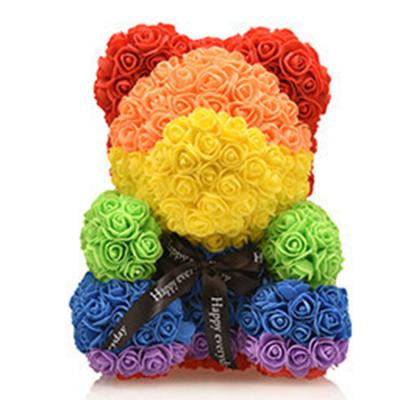 China Promotional Gifts Faux Rose Flowers Green Teddy Bear Best Selling Gifts Box Christmas 40cm Rose Bear for sale